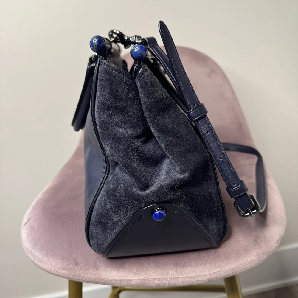 Coach Drifter Carryall Navy Snake Embossed Leather 2016 Gunmetal Hardware - Picture 7 of 15